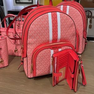 Michael Kors Jaycee Large Zip Pocket Backpack & LG DOUBLE ZIP WRISTLET